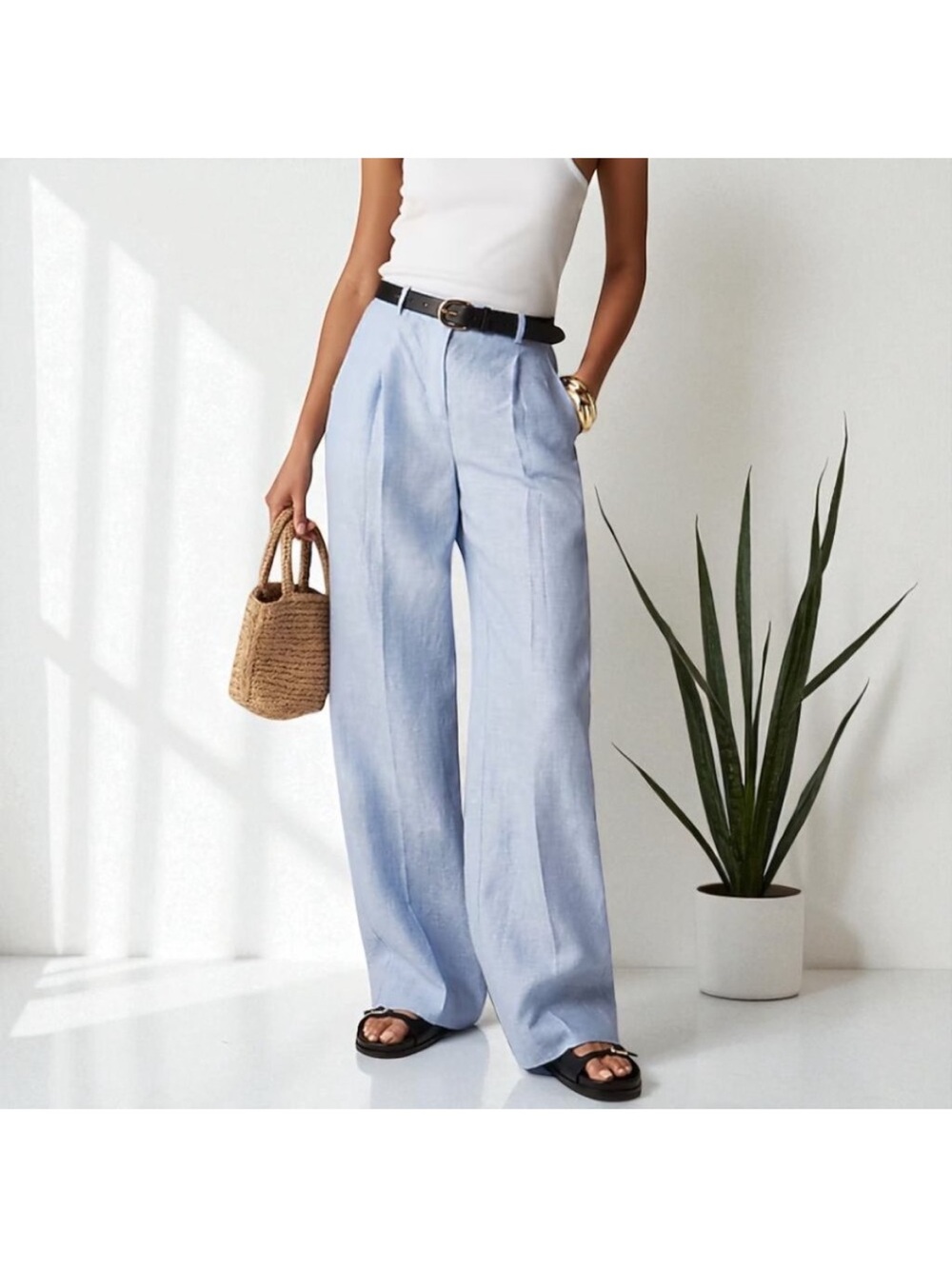J. Crew Pale Blue Essential Wide-Leg 100% Linen Pants 00